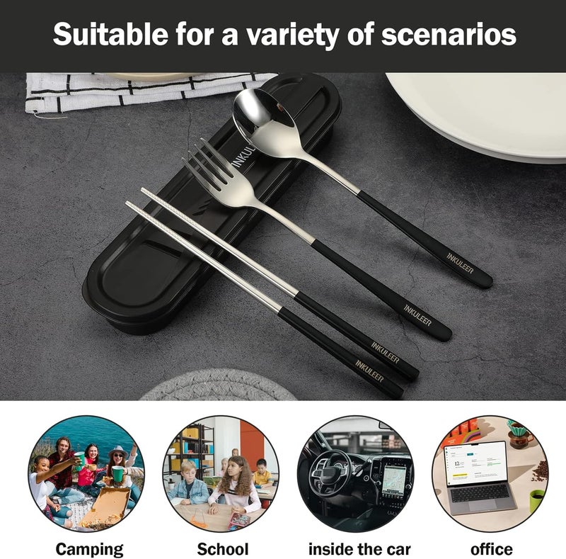 inkuleer Travel cutlery set, 18/8 stainless steel cutlery, Reusable utensils set with case, Portable Silverware Lunch Box for Camping and Office (Black/knife set) - Image 5
